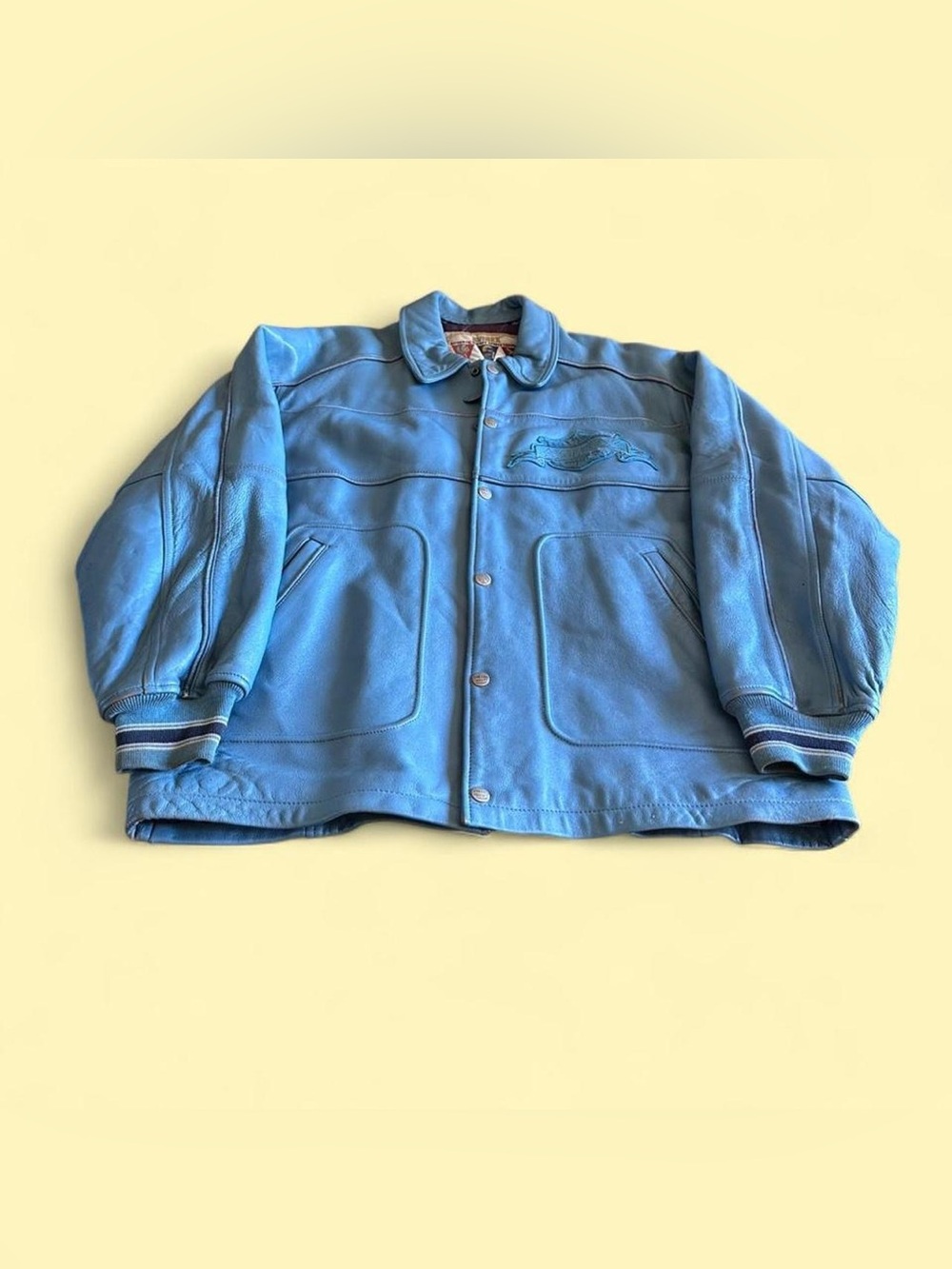 Vintage Avirex Varsity Leather Jacket Blue Heavyweight Men’s 3XL - Picture 2 of 8